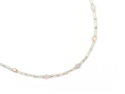 Ketting Fira morganiet en amethyst, zilver of goud roestvrijstaal