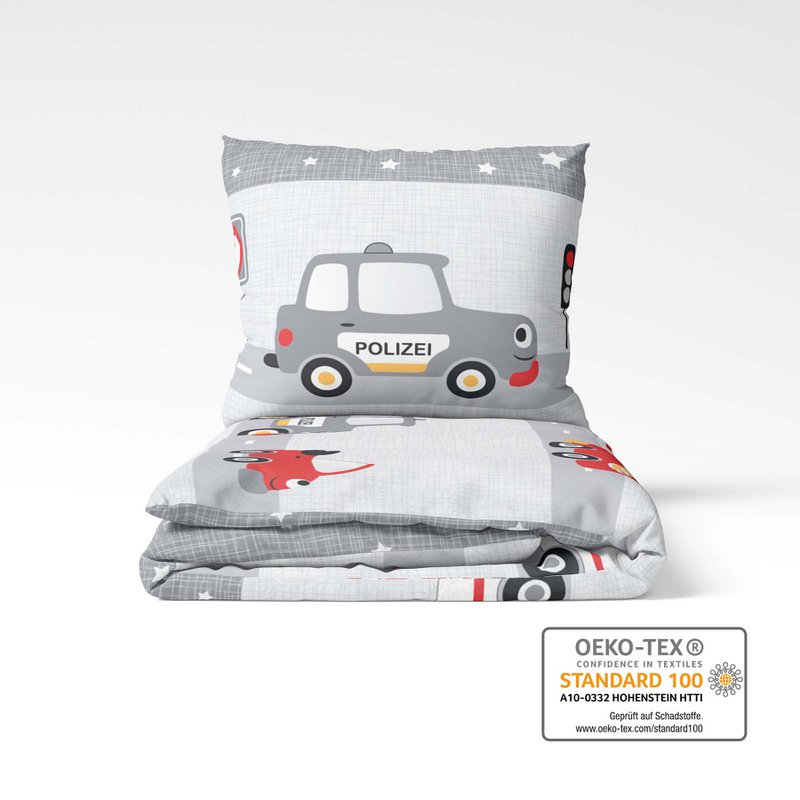 Beaver bed linen set 100x135cm police/fire department in red silver