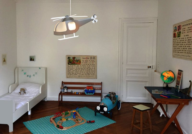 GRAY HELICOPTER CHILDREN'S HANGING LAMP