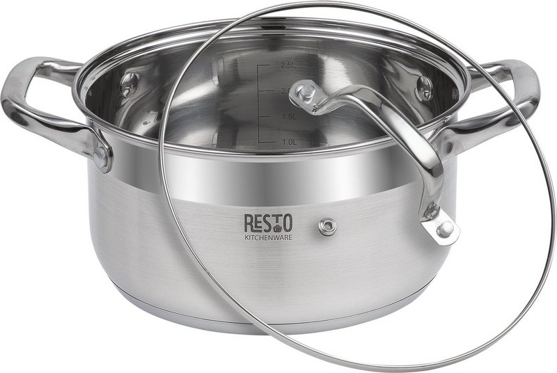 RESTO 92003 Pentola Libra - 3,6 litri - Rotonda Ø20 cm - Acciaio inossidabile - Pentola a induzione - Padella con coperchio in vetro