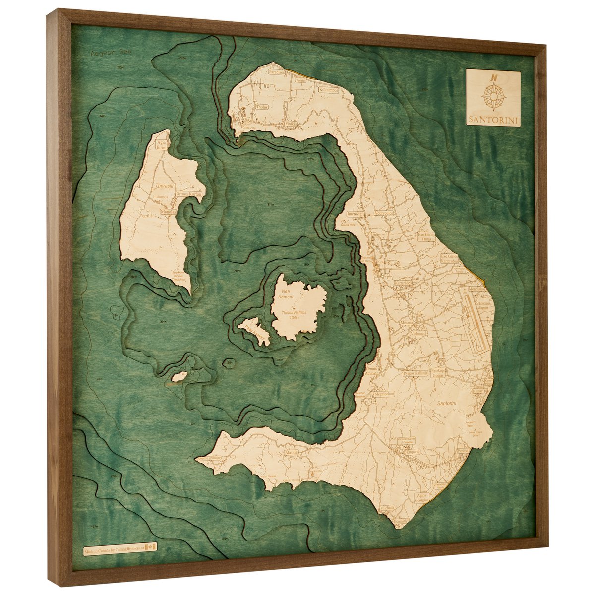 SANTORINI - 3D wooden wall map - version L