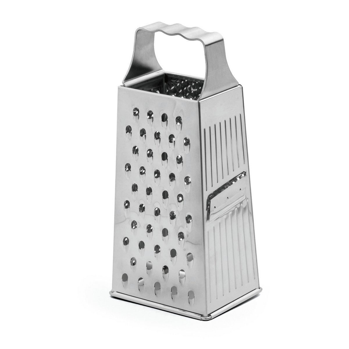 Square grater made of stainless steel with attached blade