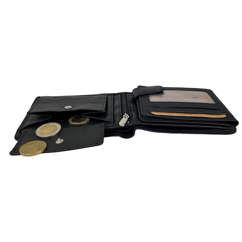 Wallet men's black rfid anti skim real leather
