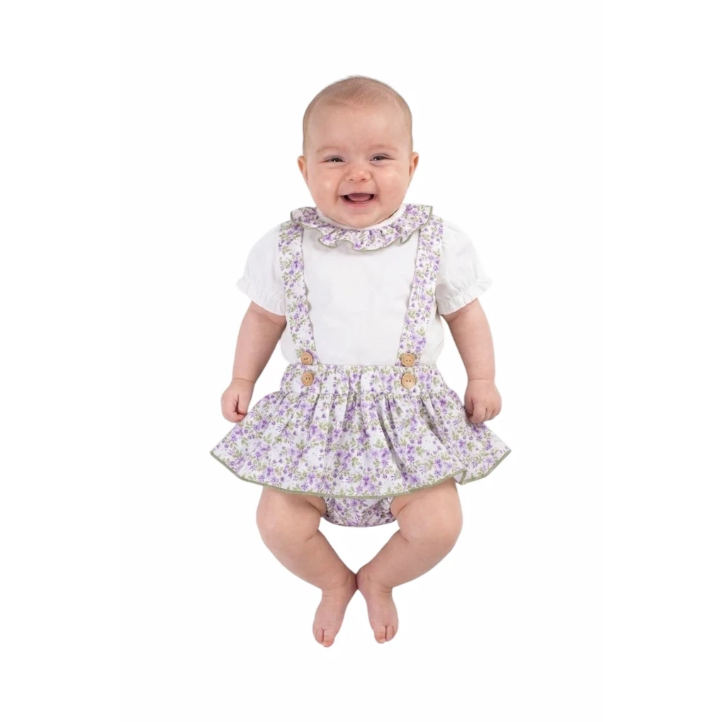 Babypige blomsterbukser med bluse, lilla