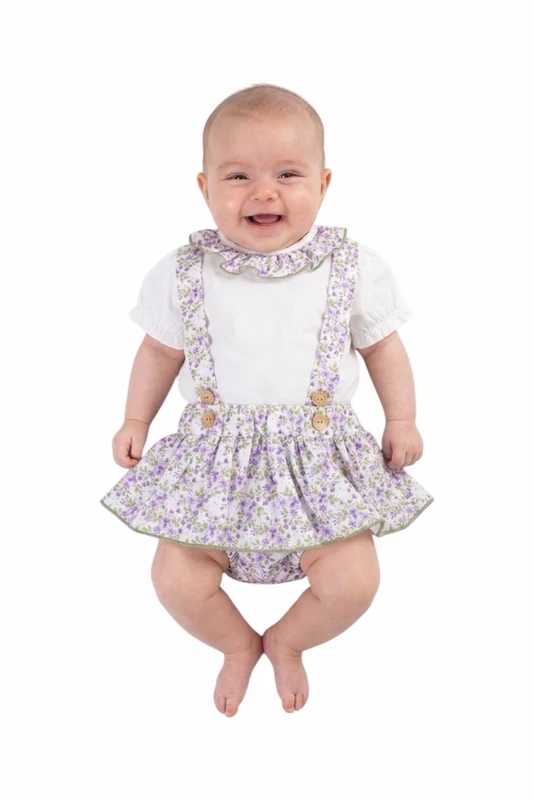Babypige blomsterbukser med bluse, lilla