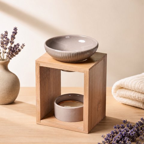 Perfume Burner Naturea Series - Yona - in Bamboo and Ceramic - Healthy Diffusion Scented Waxes, Fondants - Gift Idea