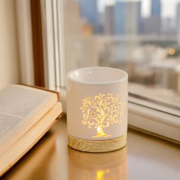 Quemador de perfumes serie Céramy – Árbol de la vida – Portavelas de cerámica lacada – Difusión de ceras aromáticas, aceites esenciales – Idea decorativa de regalo