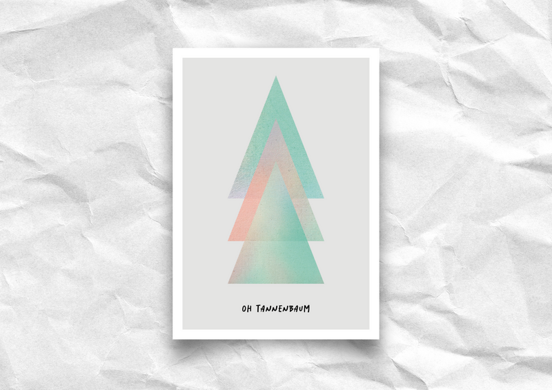 Kerstkaart "Oh Christmas Tree" - geometrisch ontwerp, gerecycled papier A6
