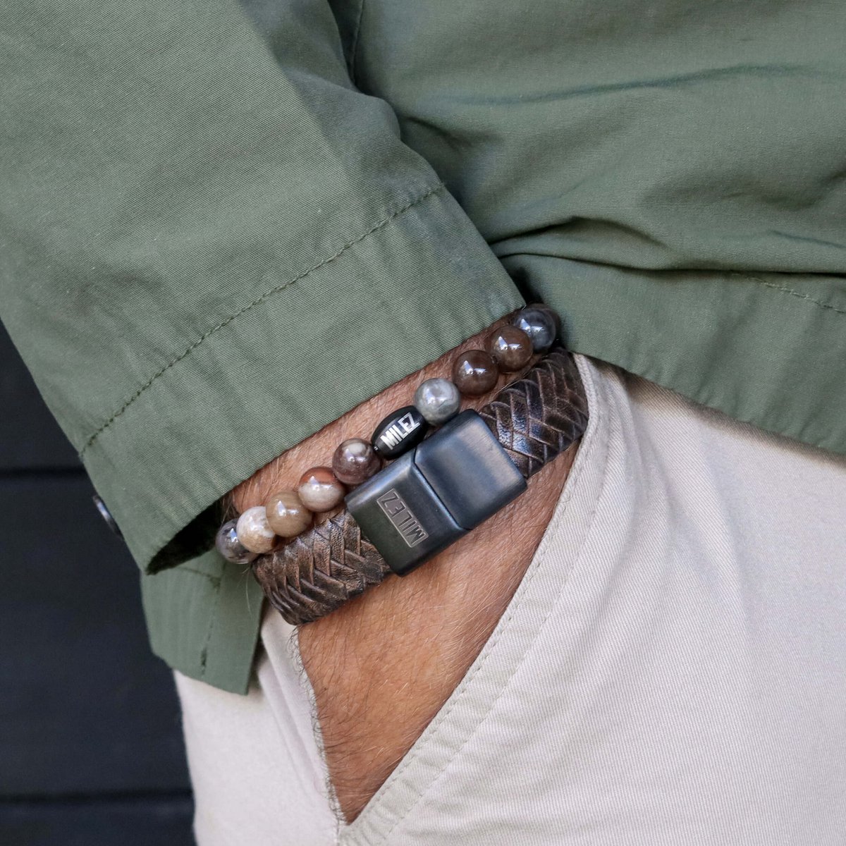 Herren-Armband-Set 'Brown Blend' - schwarzer Verschluss
