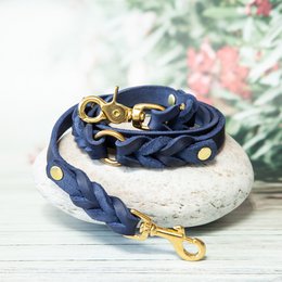 Hundeleine aus Leder | Blau | Lederleine | Länge 180 cm | 2-fach Verstellbar | Handgefertigt