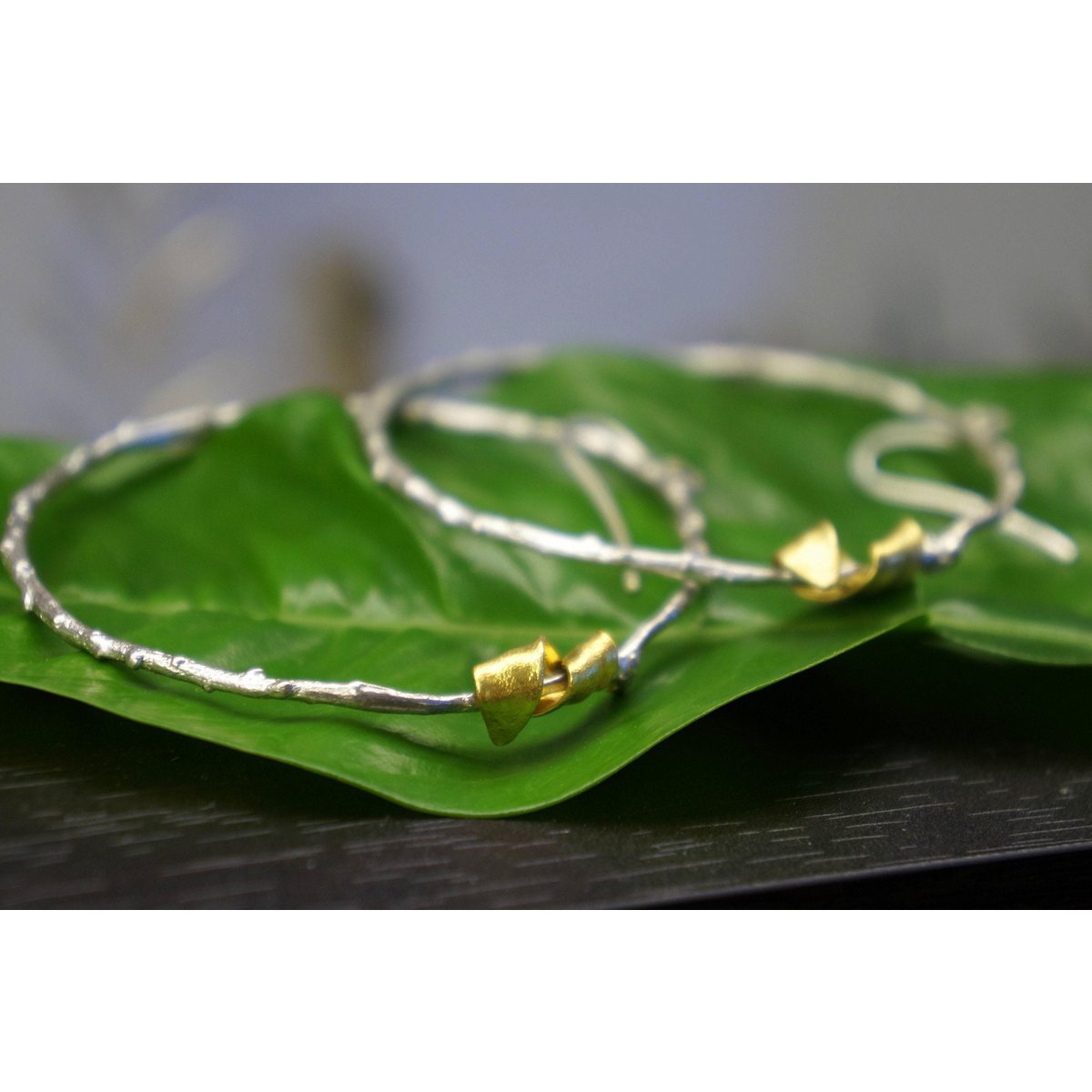 Olive Branch Earrings: Leaf Inspired Hoops (14k Gold Plated Silver)
