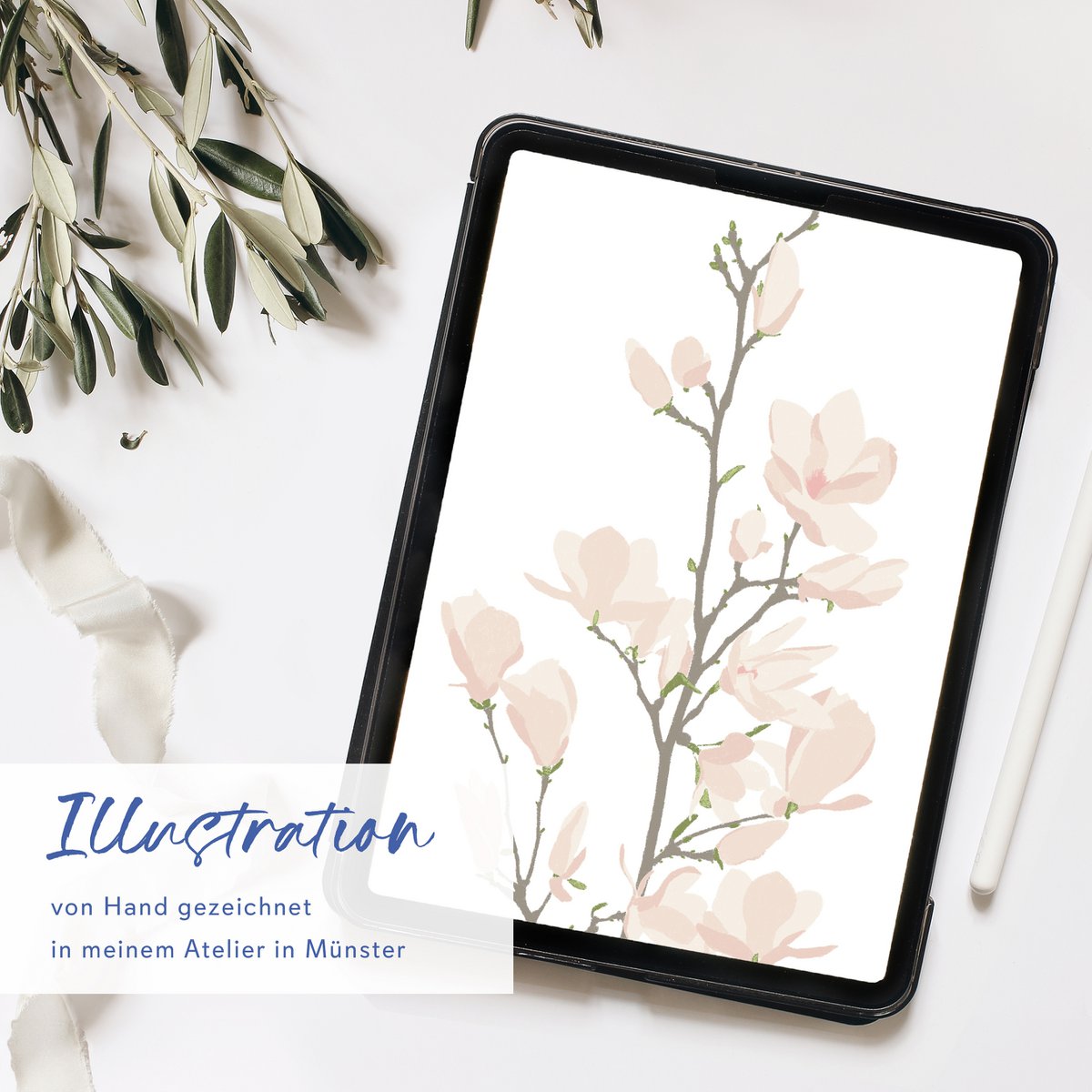 Easter card 'Happy Easter' with pink magnolia