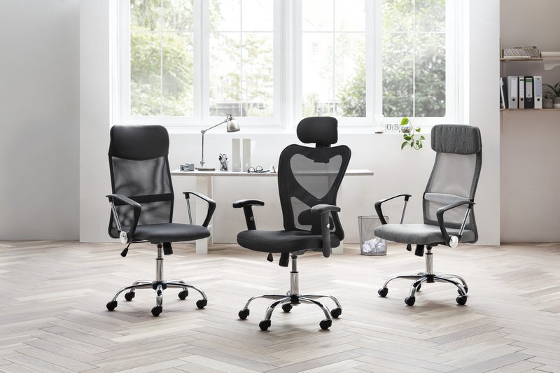 Black office chair with mesh headrests