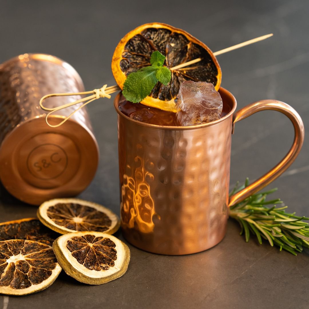 Cataleya kobber kop sæt - 2x cocktail kopper (hamret, 400 ml)