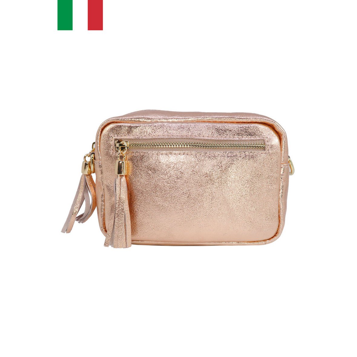 Iriserende leren schoudertas met metalen sluiting Made in Italy