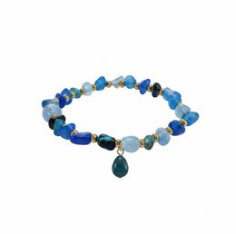 Women's bracelet blue Agate with gold-colored stainless steel intermediate beads