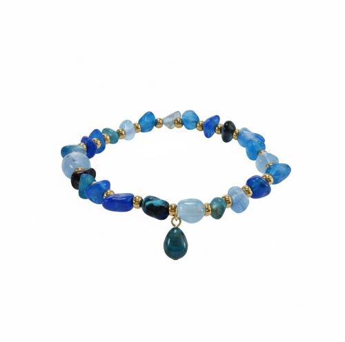 Women's bracelet blue Agate with gold-colored stainless steel intermediate beads