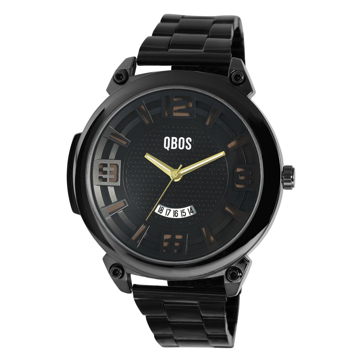 Reloj de hombre QBOS con correa de acero inoxidable, negro + marrón