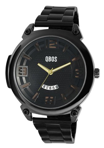 QBOS Herrenuhr mit Edelstahlband, schwarz + braun