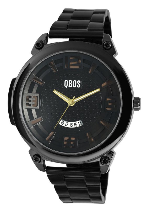 Reloj de hombre QBOS con correa de acero inoxidable, negro + marrón