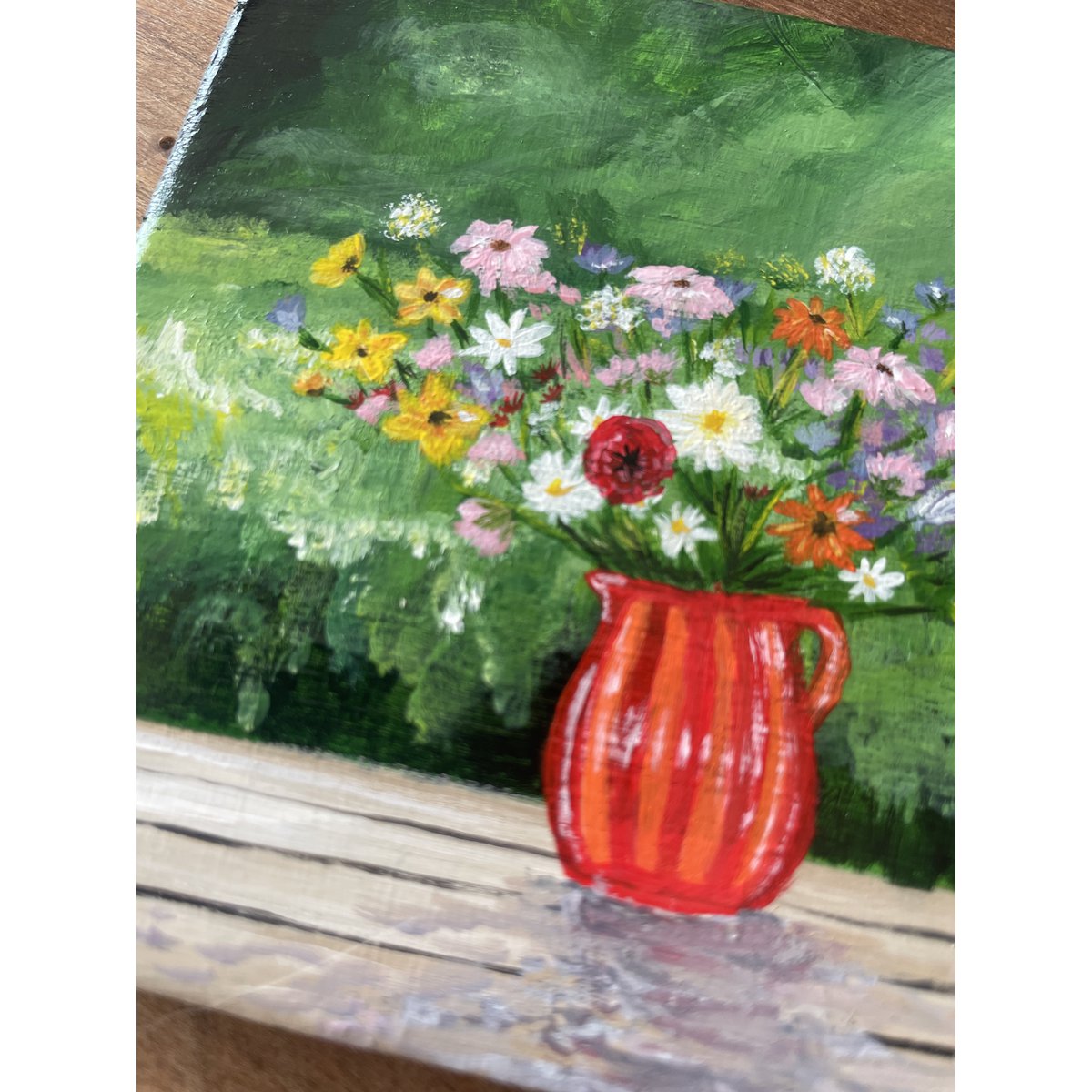 Ramo de campo en florero rojo | Azulejo pintado a mano