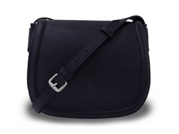 Læder Besace håndtaske - Lake View - Navy - Rød kant
