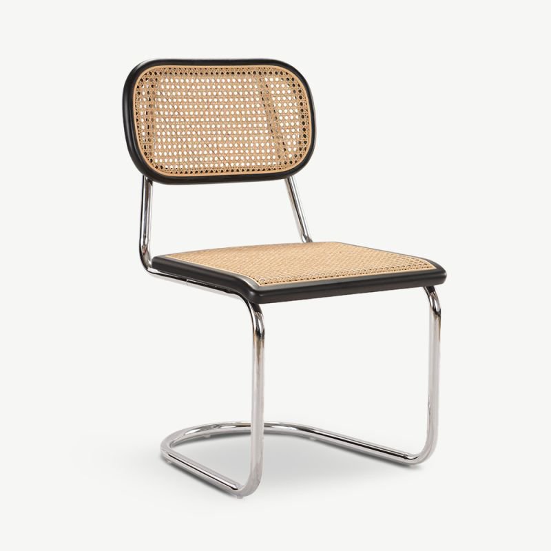 Sedia a sballo di noor rattan, nero e cromo
