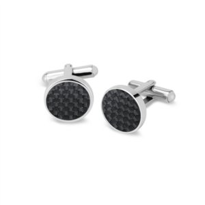 Frank 1967 7FC-0004 Manchetknopen met Carbon Patroon - Ø 1,5 cm - Zilverkleurig / Zwart