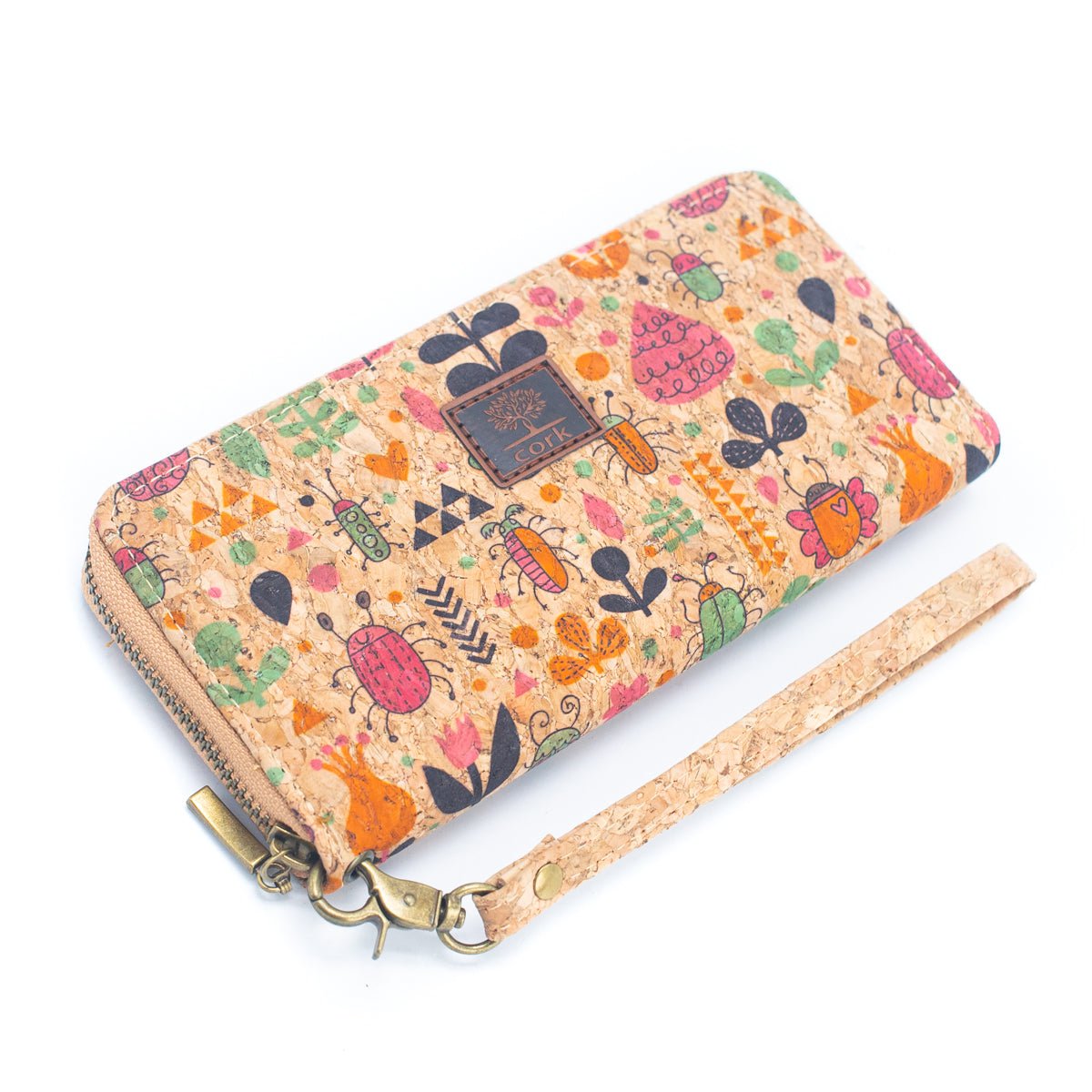 Cartera de tarjetas con cremallera para mujer de corcho natural de varios patrones BAG-2235