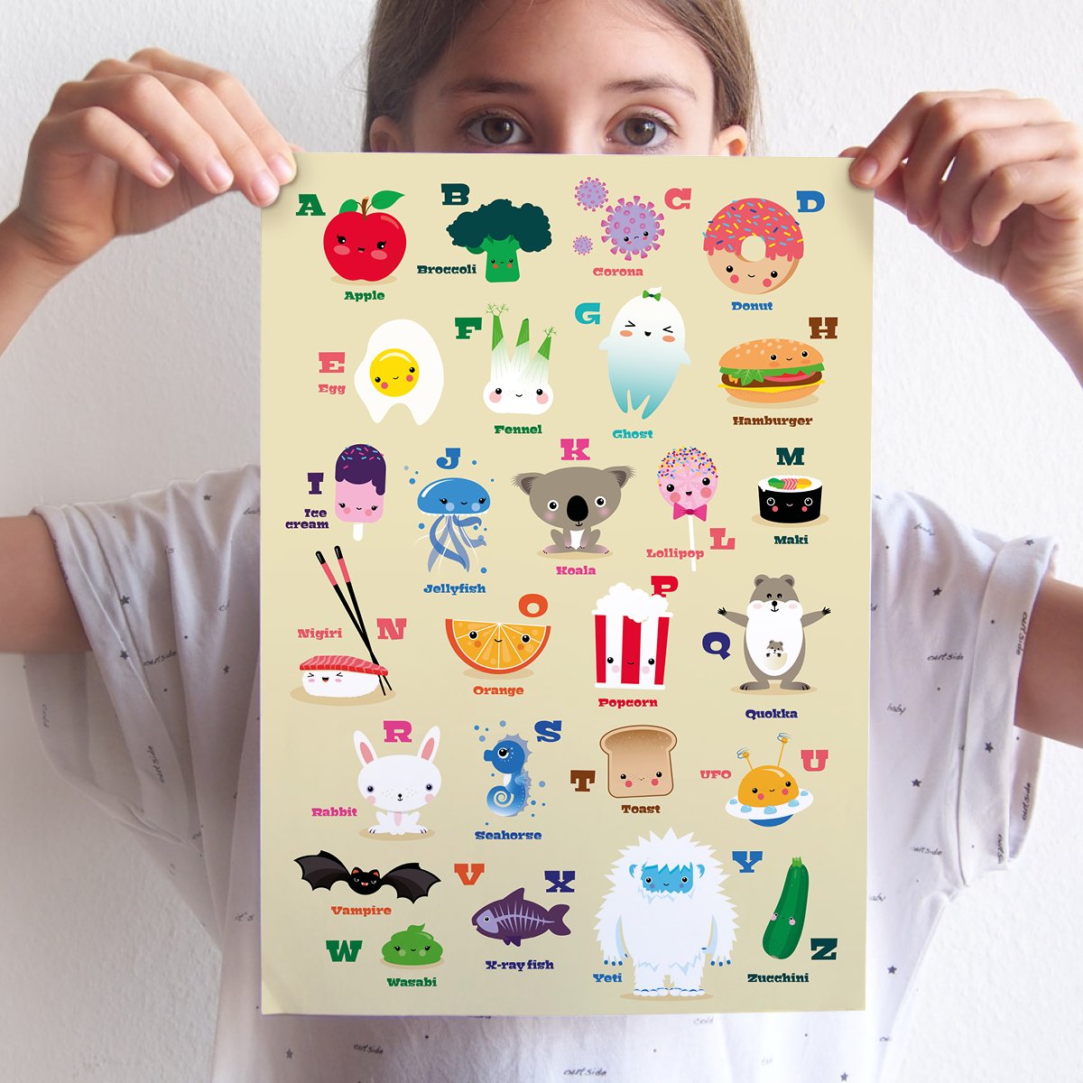 A4 foto Kawaii ABC (Engels) voor de kinderkamer
