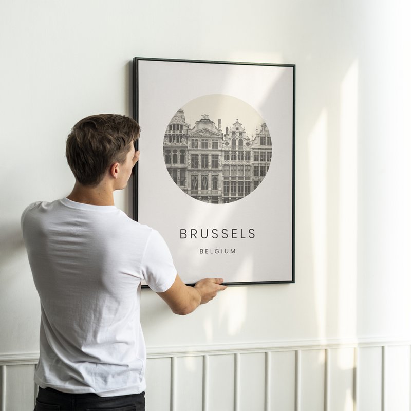 Brussels, Belgium - Minimalist Travel Tourism Wall Art Decor