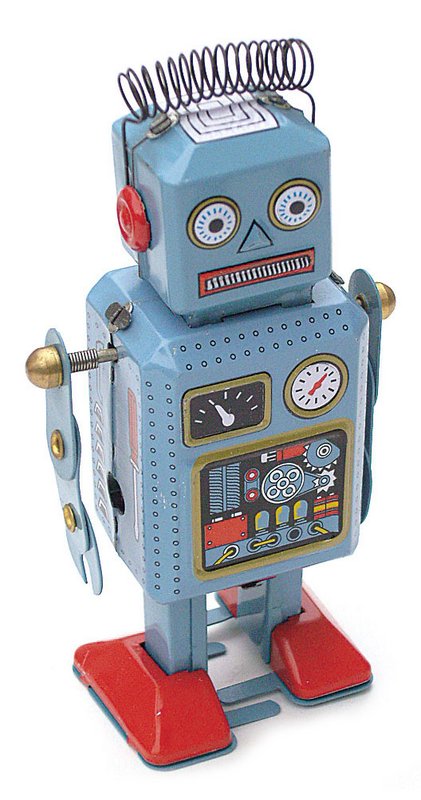Robot 12 Cm med nøgle - Mekanisk metalgenstand - Gårsdagens legetøj - samlerobjekt