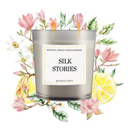 Świeca zapachowa Silk Stories 230g - drzewo cedrowo-sandałowe, 50h