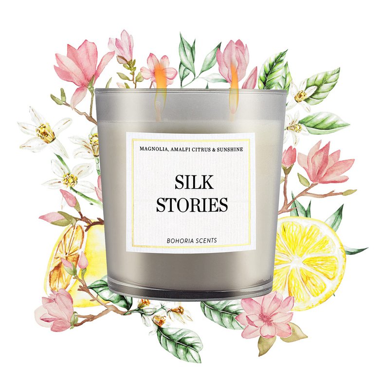 Świeca zapachowa Silk Stories 230g - drzewo cedrowo-sandałowe, 50h