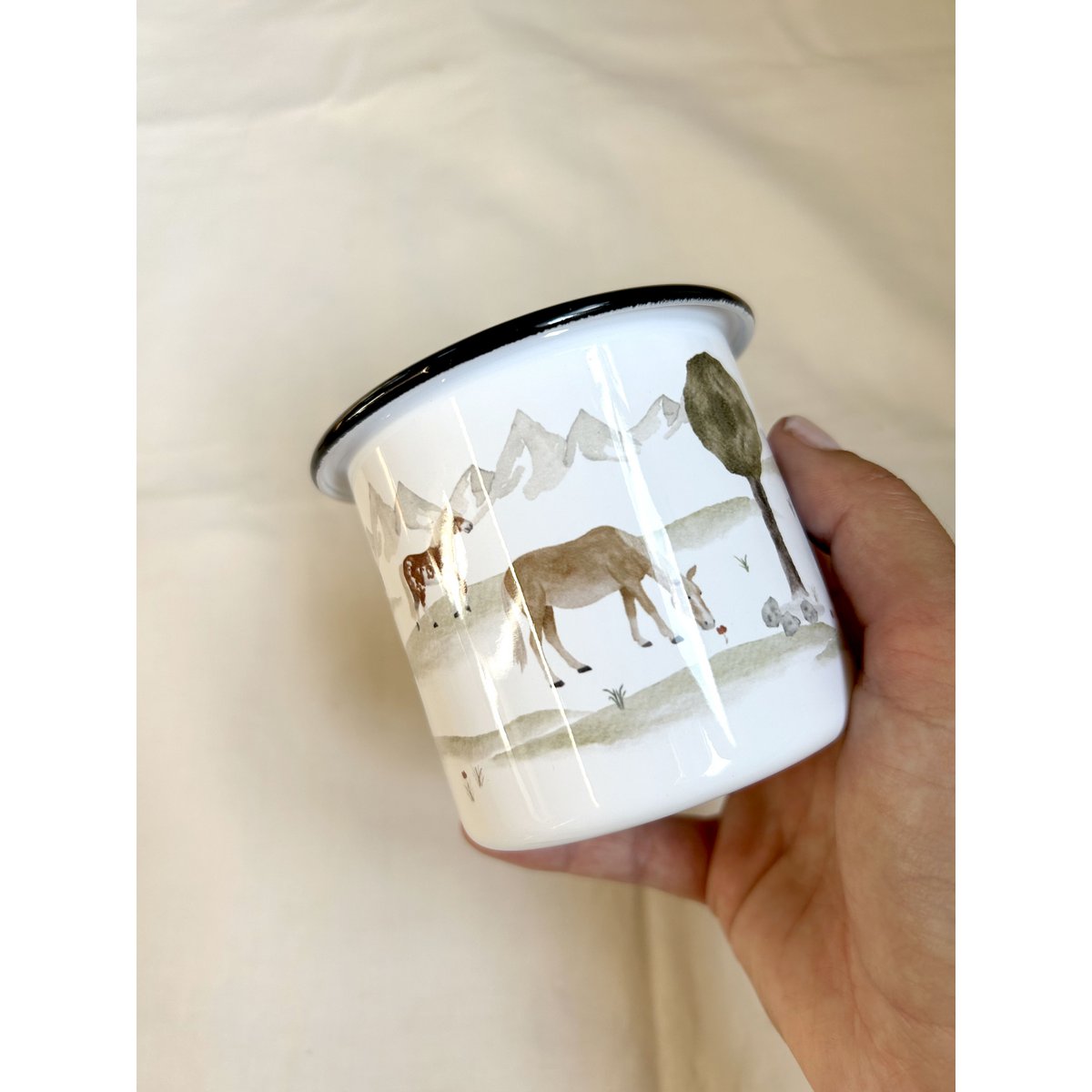 Emaille Tasse Pferde | Becher | Kinderbecher | Pferd | Pony | Reiten | Reiterin | Aquarell | Wasserfarbe || HERZ & PAPIER