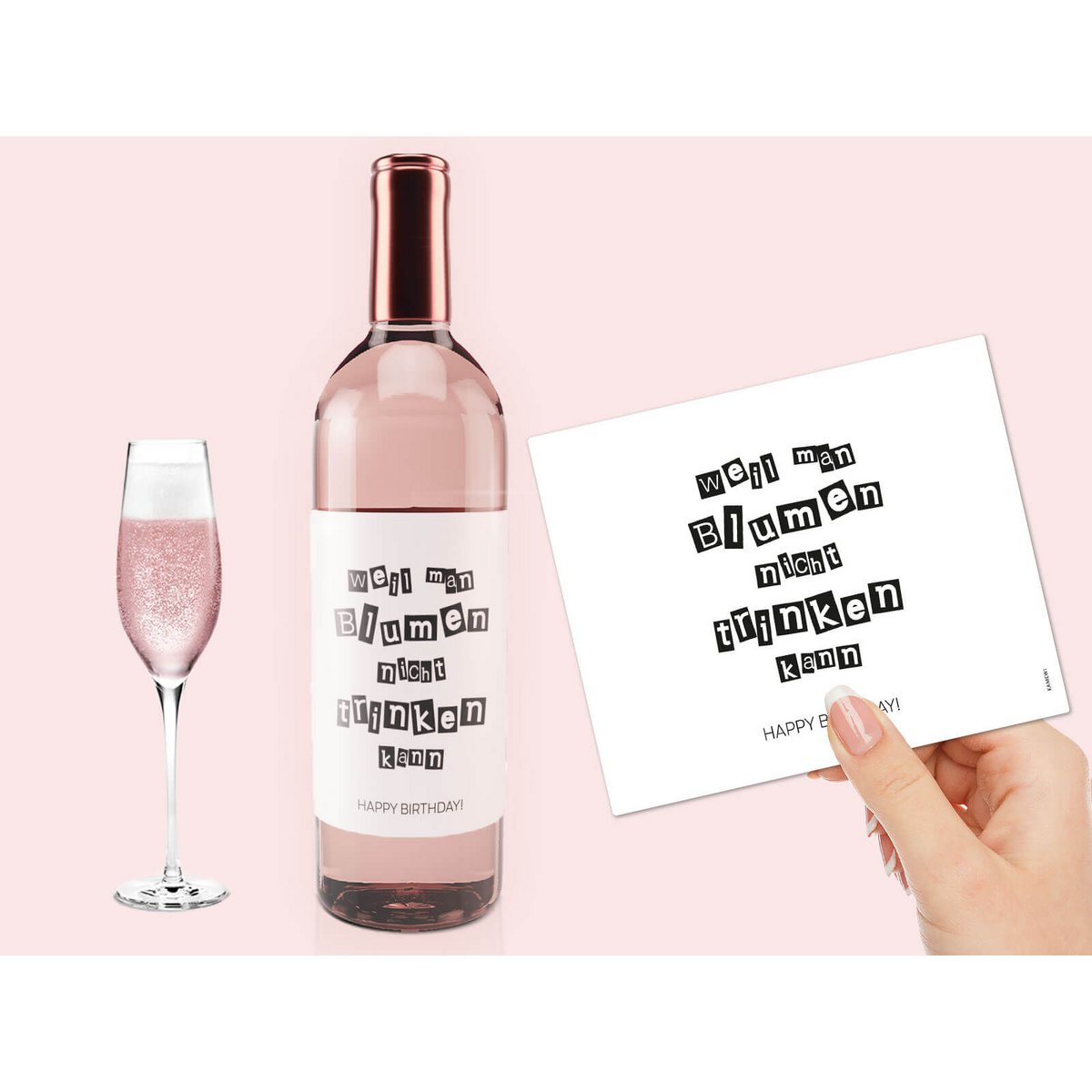 Label "because you can't drink flowers"