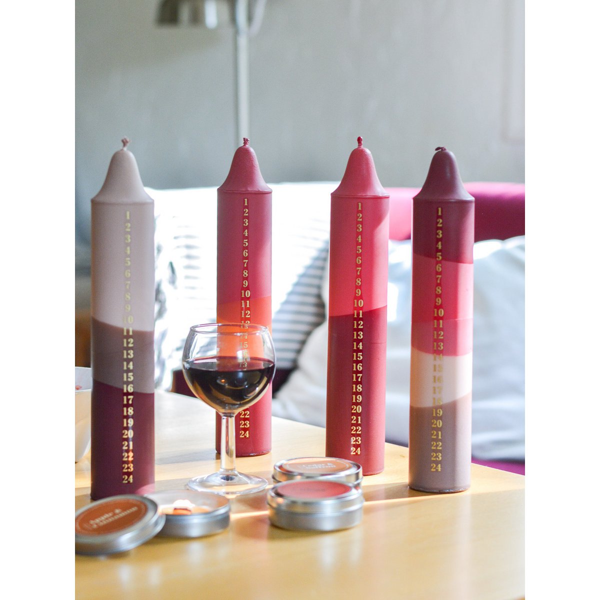 Kalenderlys Rot, Fuchsia, Beige & Brown
