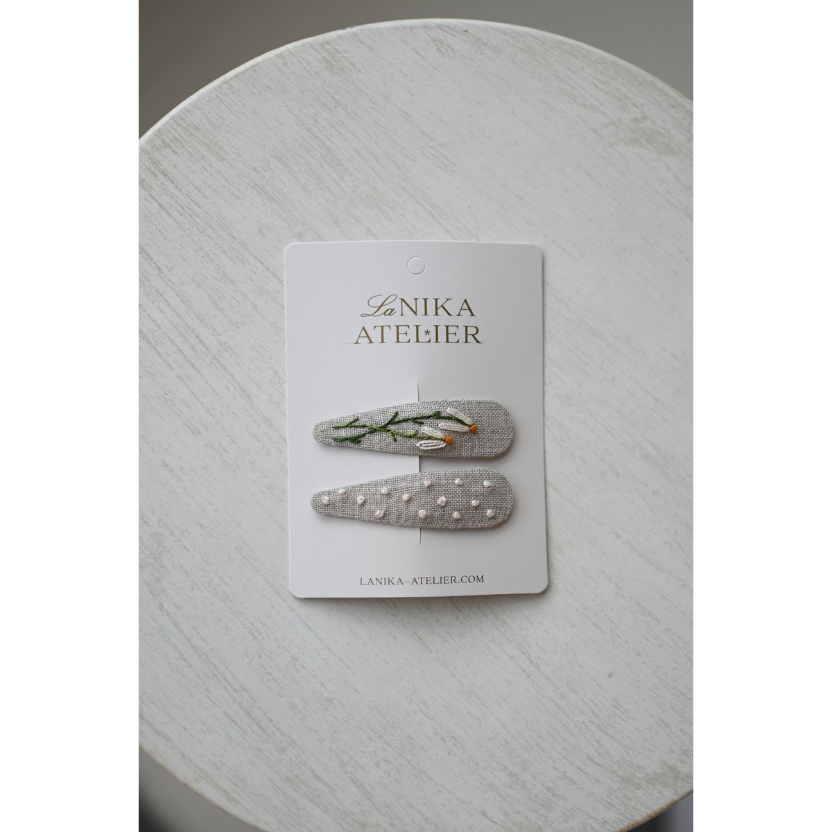 Barrettes fleur de lin naturel+pois