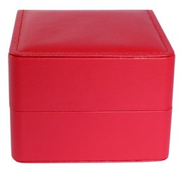 Watch box, hinged with cushion, imitation leather, 11 x 10 x 7.3 cm, red