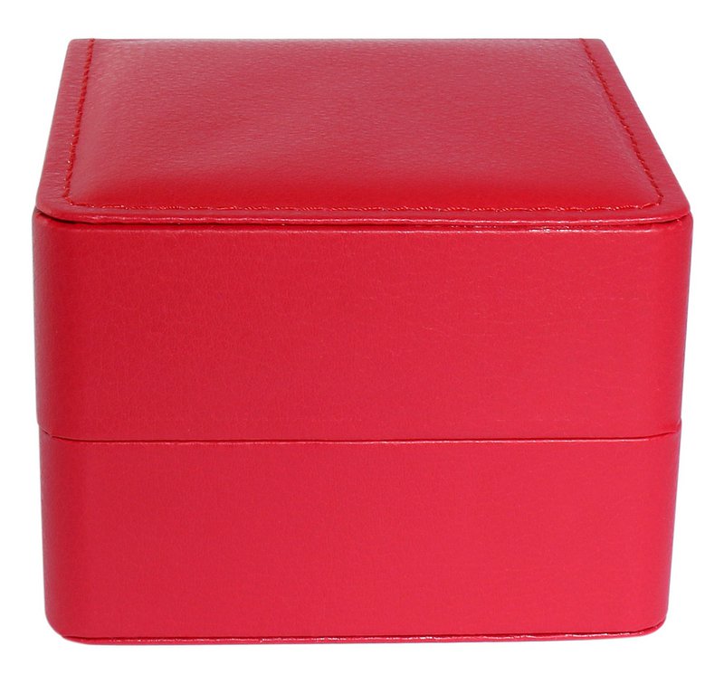 Watch box, hinged with cushion, imitation leather, 11 x 10 x 7.3 cm, red