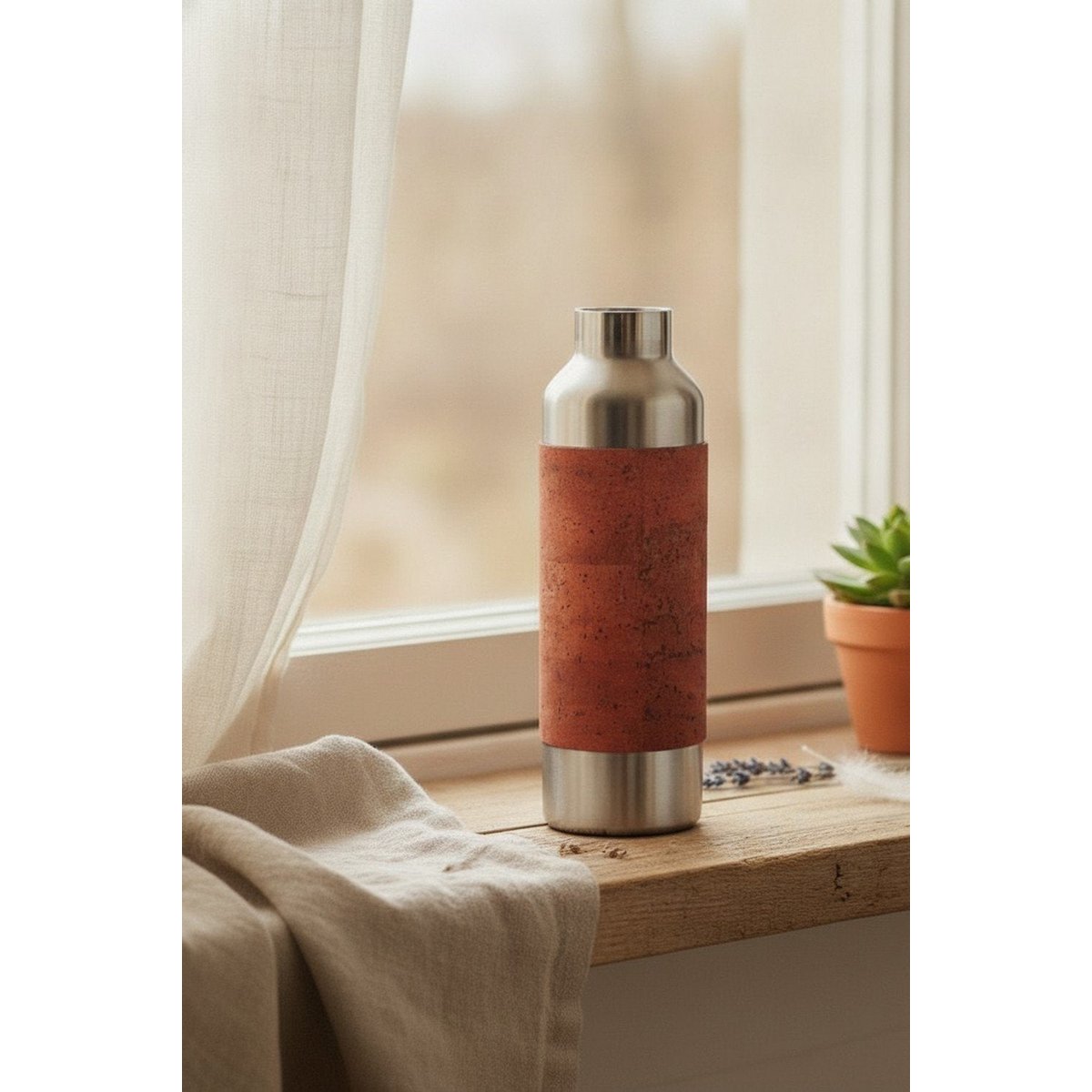 Edelstahl-Trinkflasche mit Korksleeve – Thermosflasche - 750 ml, ohne Teesieb