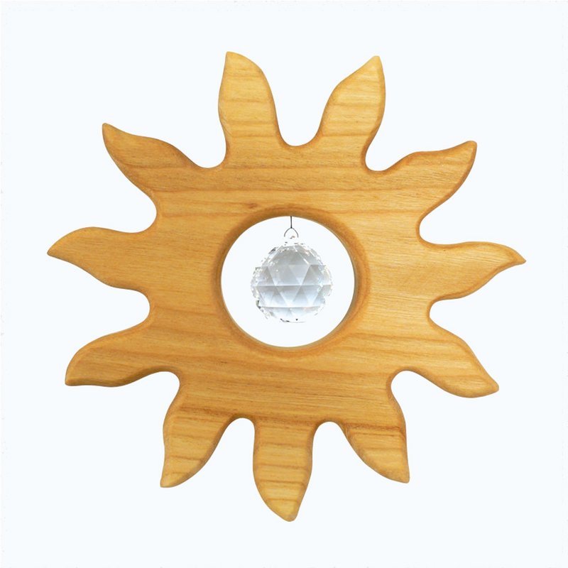 Wooden decoration made of wood sun big with crystal