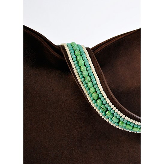 BOHO IBIZA BAG - Mint Ivory Schultergurt (70cm) + Wildledertasche (Kakao)