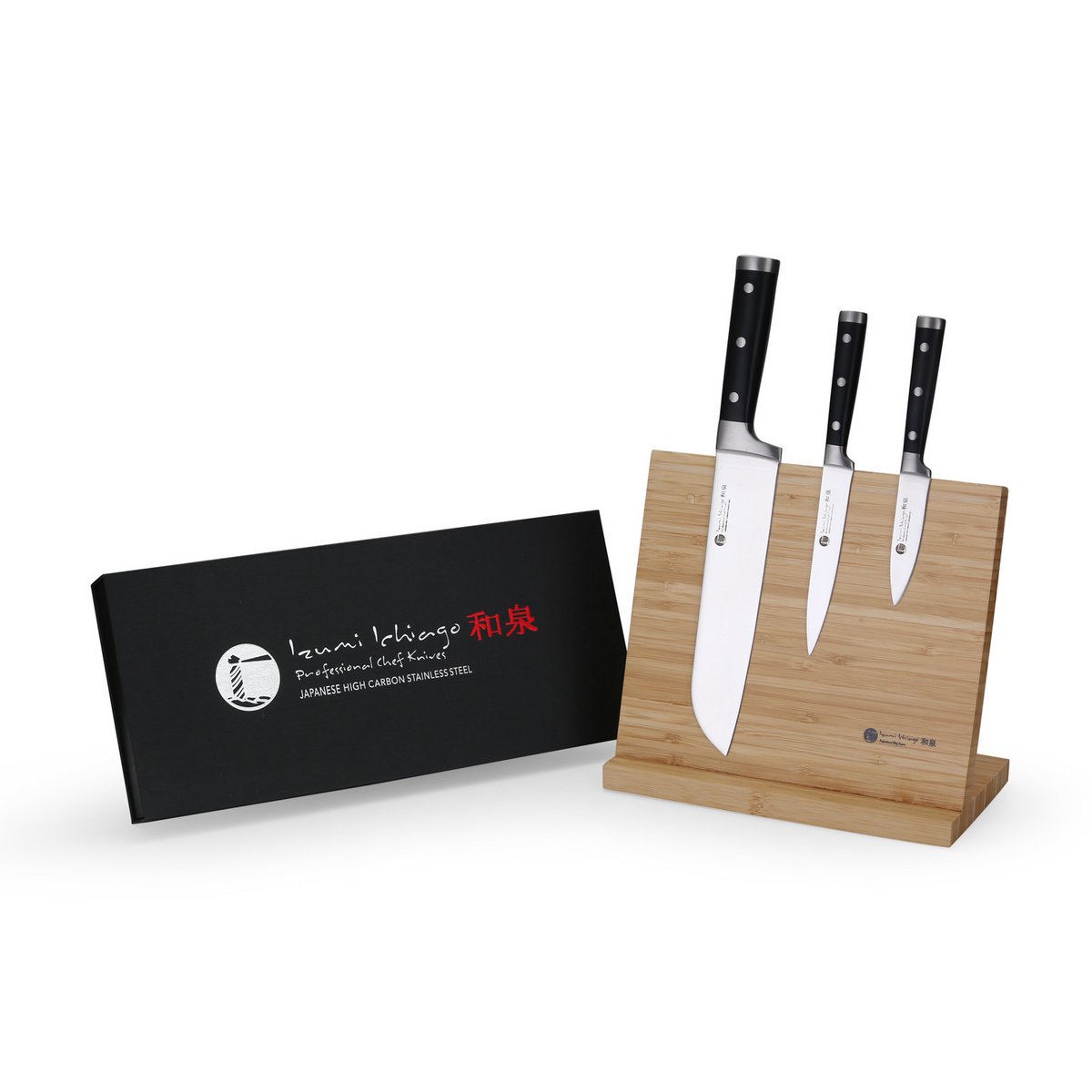 IZUMI ICHIAGO - 3-tlg. Santokumesser -Set "Professional Chef Knives" inkl..Bambus-Magnetmesserhalter