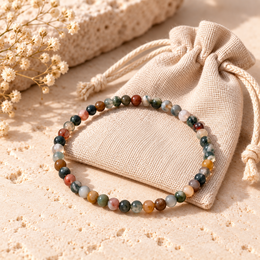 Bracelet indien de pierres précieuses d’agate | Pierre Naturelle | Pochette cadeau (perles de 3 mm)