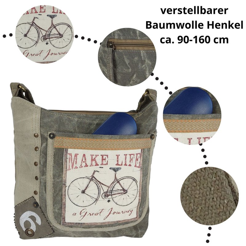 Sunsa skuldertaske til kvinder. Håndtaske lavet af canvas (canvas) & læder. Skuldertaske i vintage stil. Stor crossbody taske til kvinder.