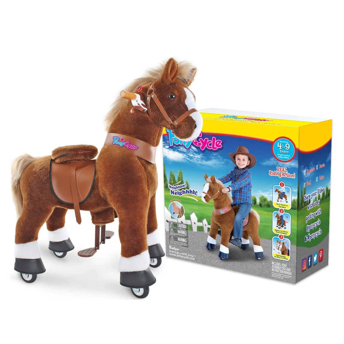 Kucyklik jazda na Toy Brown Horse | Wiek 4-7 | Pluszowa zabawka na jeździeckie zwierzęta | Klasyczne najlepsze prezenty