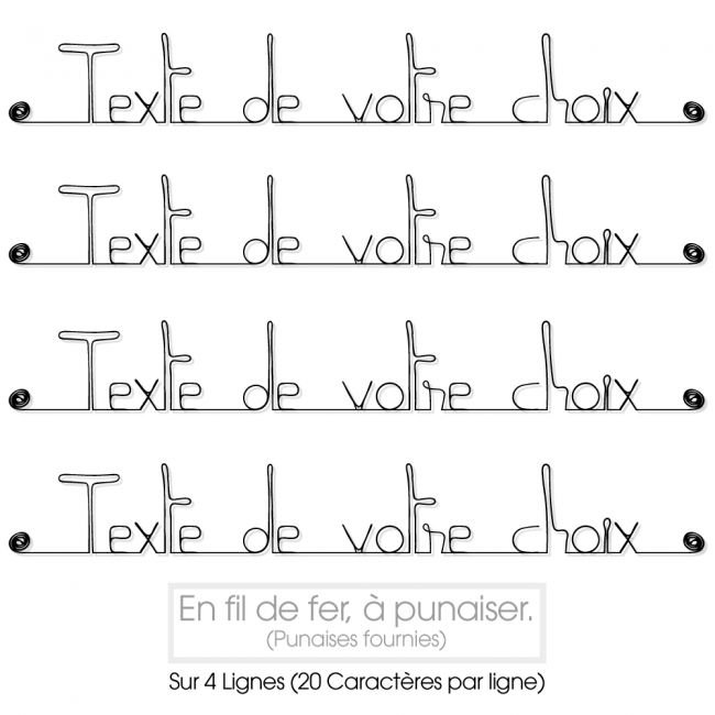 Phrase Déco Murale en fil de fer à personnaliser - 4 lignes (20 caractères par ligne)