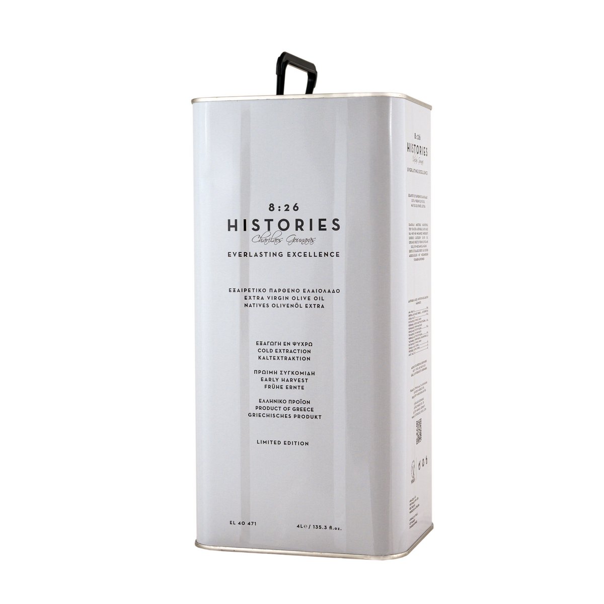 8:26 Histories Extra Vierge Olijfolie 4L Navulblik Premium Family Edition