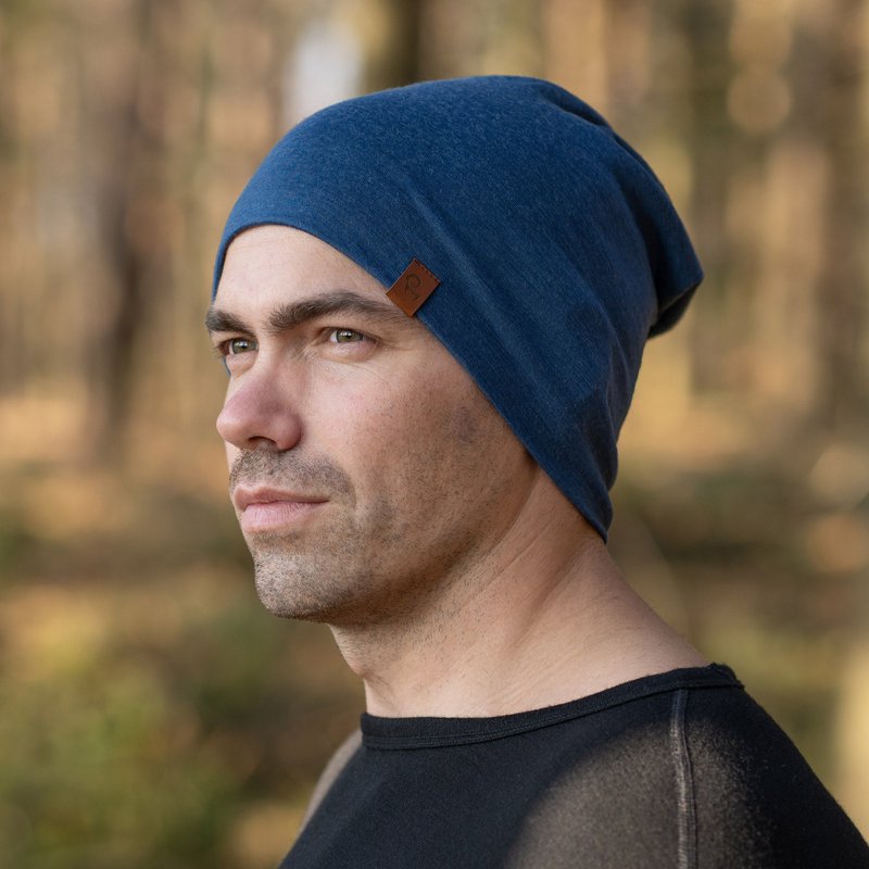 Men's Merino Wool Beanie Hat Denim